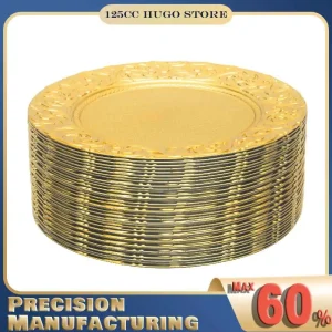 100Pcs Charger Plates Set, Lightweight Gold Decorative Round Dinner Charger Plates, Wedding Reusable Serving Plates