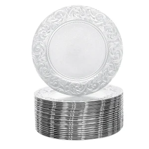 100 Pcs Silver Round Charger Plates Set, Reusable Serving Plates Disposable Platters for Wedding Party Banquets Picnics