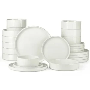 24 Piece Dinnerware Sets with Pasta Bowls for 6 Stoneware Plates and Bowls Dish Sets Ceramic Speckled Dinner Dishware for Kitch