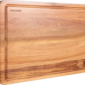 Extra Large Acacia Wood Cutting Board 20x15 Inch with Juice Groove & Handles, Pre-Oiled for Kitchen Meat Cheese